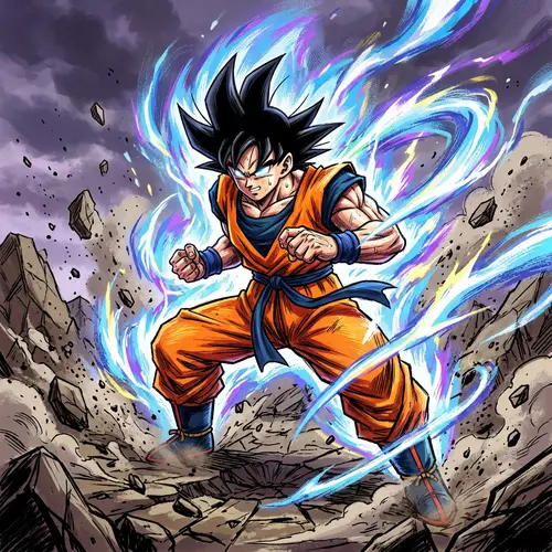 Ultra Instinct Goku - Epic Battle Scene with Vibrant Colors