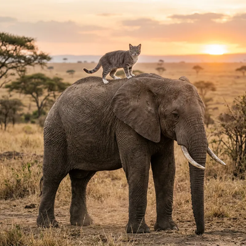 Cat on Top of an Elephant: A Playful Encounter