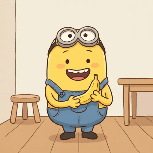 Cheerful Minion Holding a Banana - Cartoon Fun