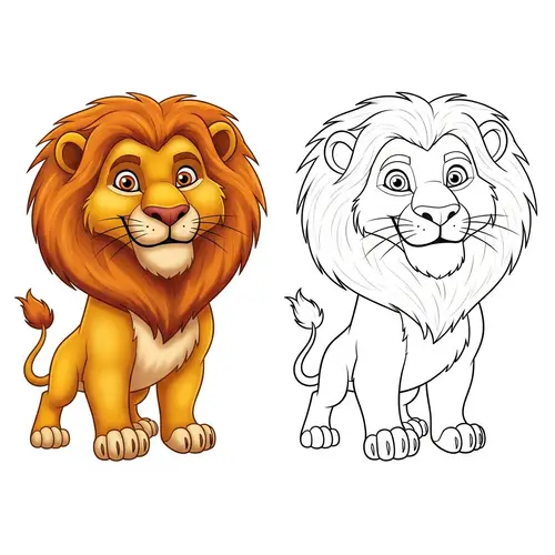 Colorful vs. Black and White Cartoon Lion Images
