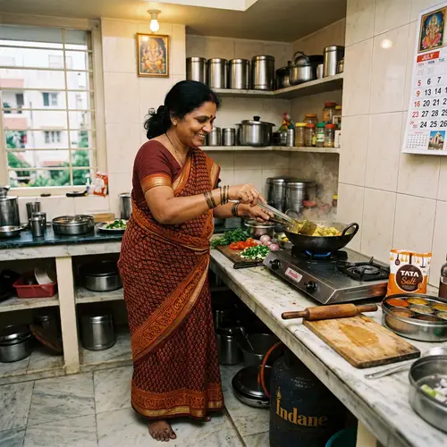 Indian Lady Cooking in Saree - Cultural Delights