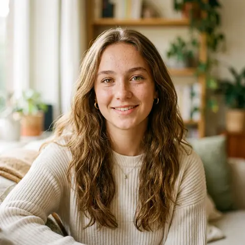 Portrait of an 18-Year-Old Girl with Light Brown Hair and Honey-Colored Eyes