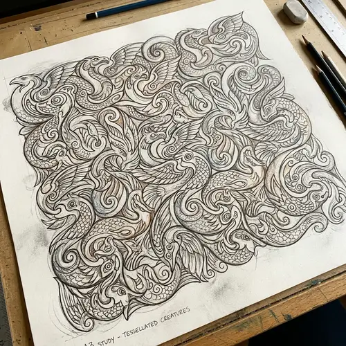 Hand-Drawn Tessellation Design on A3 Paper | Creative Geometric Patterns