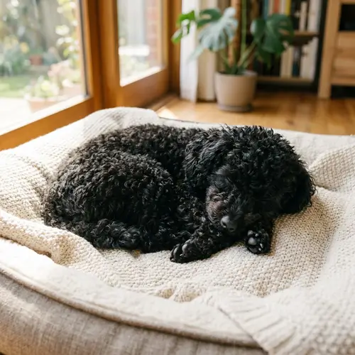 Tranquil Black Toy Poodle Dreaming - Peaceful Image