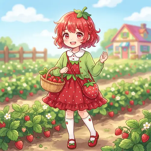 Adorable 12-Year-Old Girl Anime Character as Strawberry