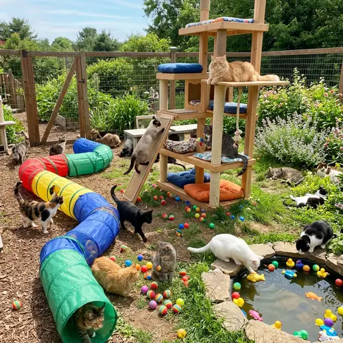 Cat Playground with Multilevel Tree & Colorful Tunnel