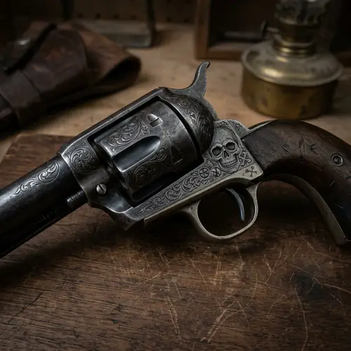 1900 Antique Revolver with Skull Design | Historical Firearm