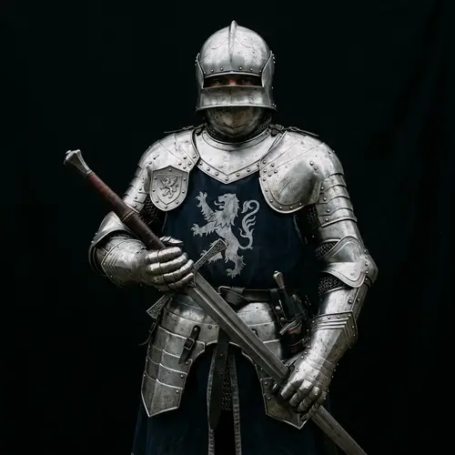 Silver Armored Knight on Black Background
