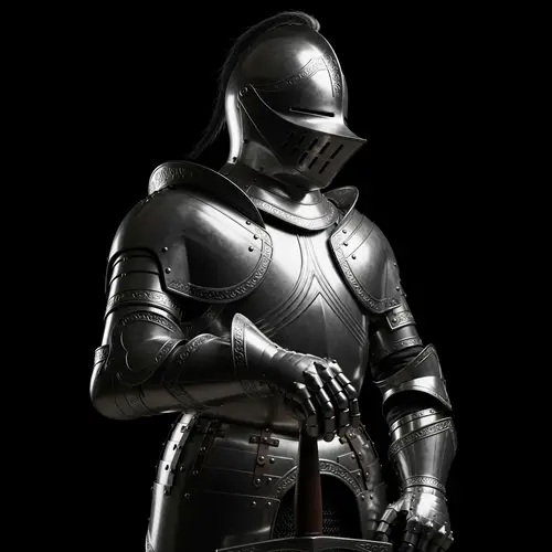 Silver Armored Knight on Black Background