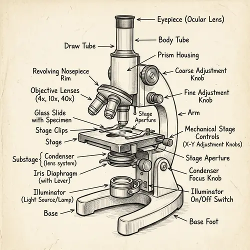 Detailed Microscope Sketch with Labels