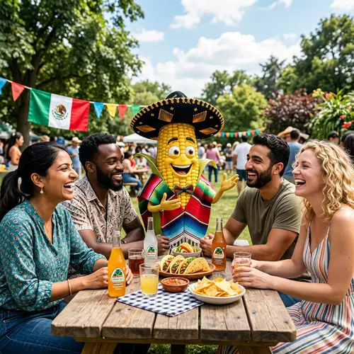 Lively Mexican Corn Cob Enjoying Time with Diverse Friends