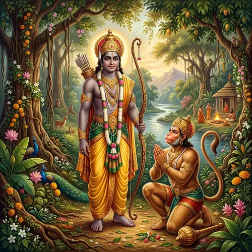 Artistic Depiction of Rama and Hanuman in Ramayana Scene