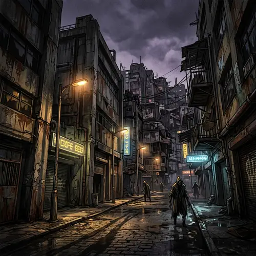 Dark Dystopian Cityscape in Surreal Style - Modern Video Game Art