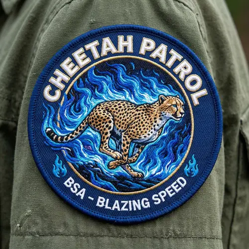 Cheetah Scout Patrol Patch with Blue Fire Design