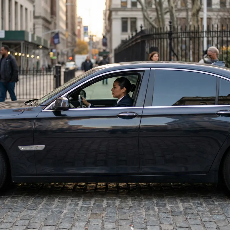 Privacy and Luxury: High-End Saloon Car Driven by Female Security Officer