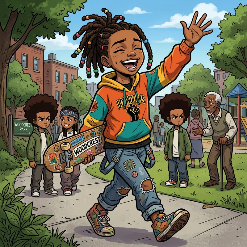 Whimsical Boondocks Character with Dreadlocks