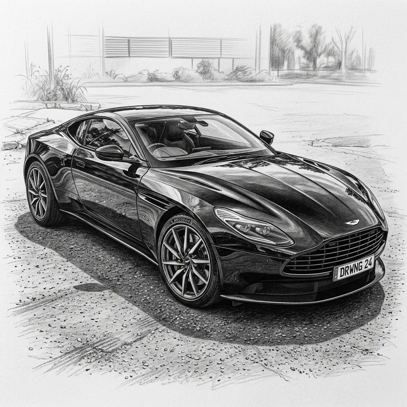 Realistic Black Car Pencil Drawing - Detailed Sketch Art Realistic Black Car Pencil Drawing - Detailed Sketch Art