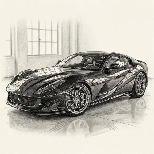 Detailed Pencil Sketch of Sleek Black Car
