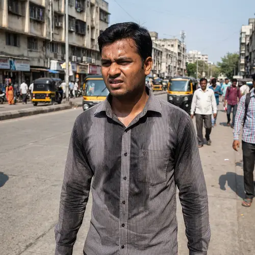 Sweaty Indian Employee on Urban City Road
