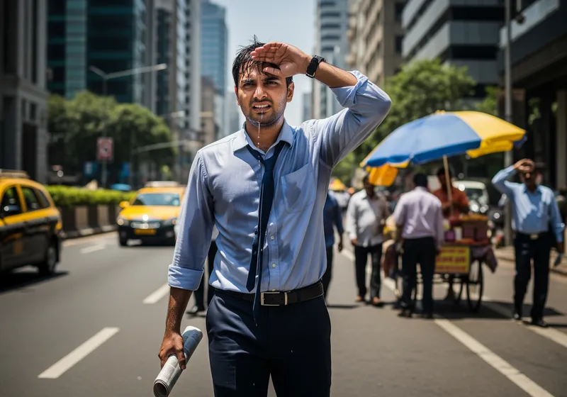 Sweaty Indian Employee on Urban City Road