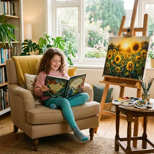 Joyful Girl Reading Fantasy Book and Painting | Simple Joys