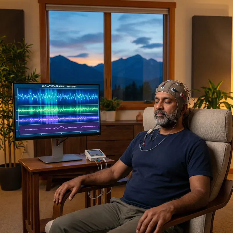 Neurofeedback Scene: South Asian Male with Brain Waves Neurofeedback Scene: South Asian Male with Brain Waves