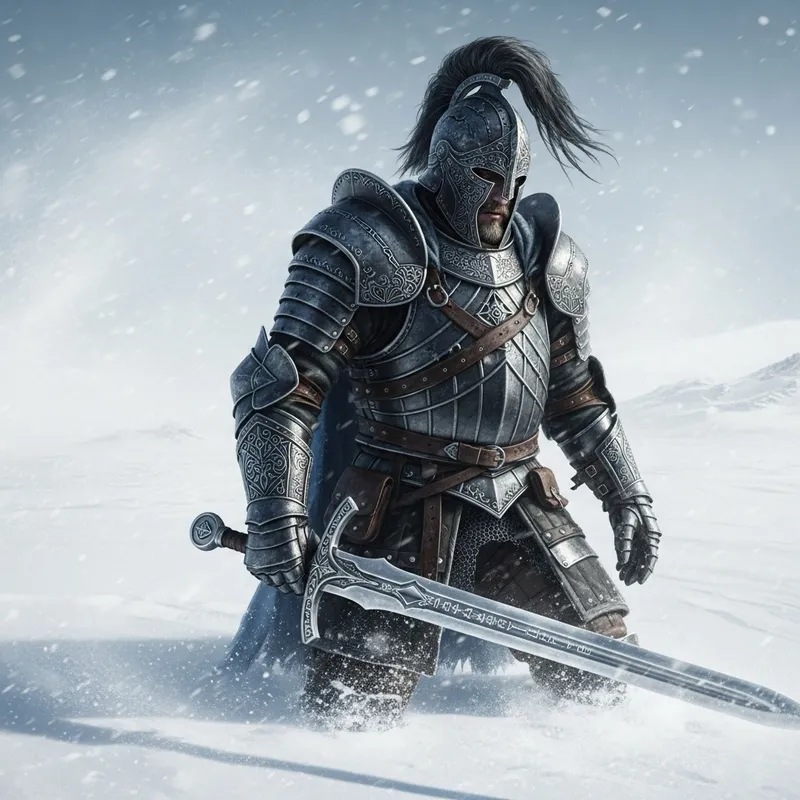 Warrior in Snow - Majestic Winter Battle Scene