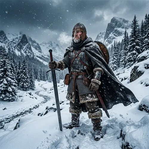 Warrior in Snow - Majestic Winter Battle Scene