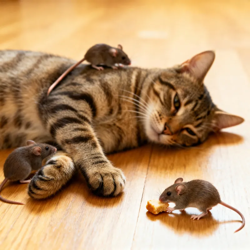 Mice Playing with a Cat in a Photo