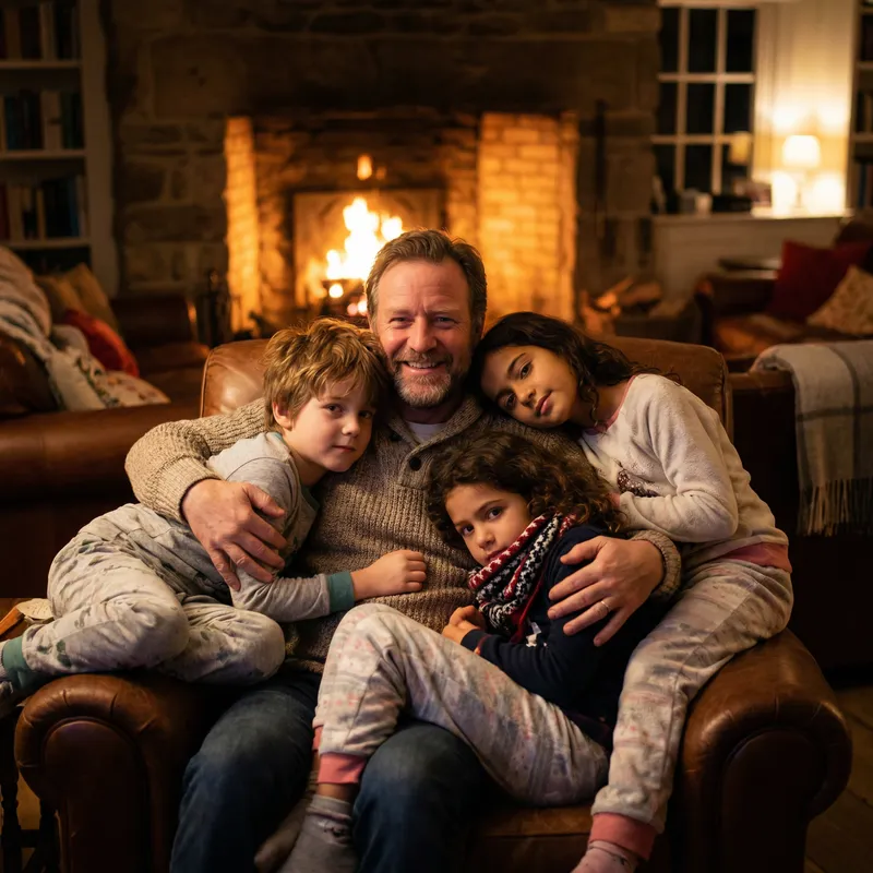 Loving Father Embracing His Children