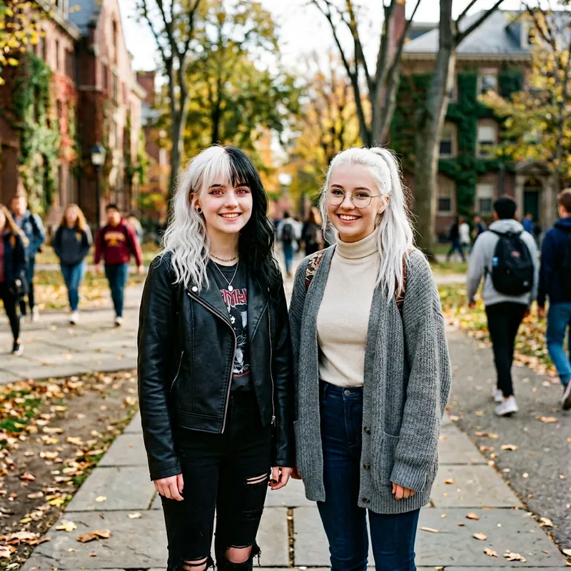 Unique Two-Tone Hair Girls with Pink-Red Eyes and Round Glasses