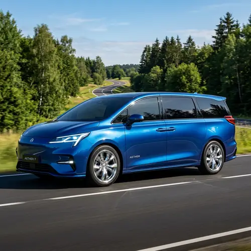 Sleek Modern Blue Minivan Design | Distinctive Features & LED Headlights
