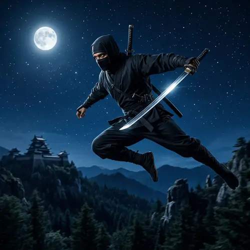 Skilled Ninja in Action | Stealthy Midnight Leap
