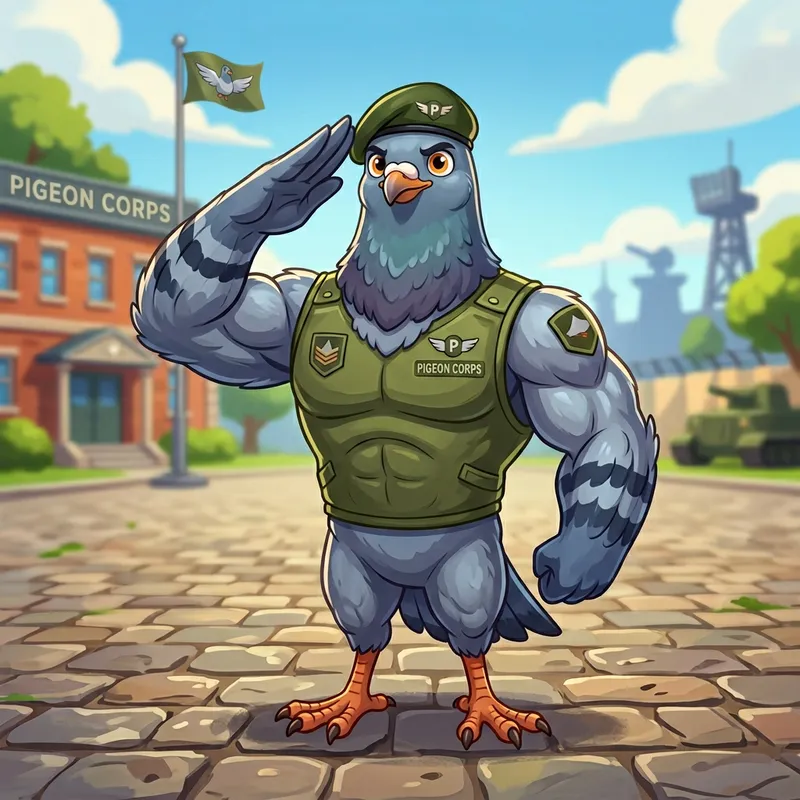 Muscular Cartoon Pigeon Salute