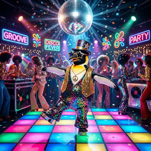Playful Penguin Disco Vibe