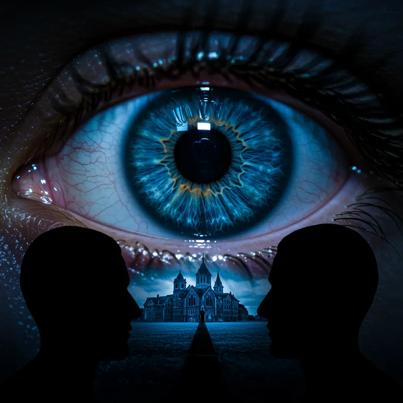 Eye Graphic Design with Silhouettes and Monastery