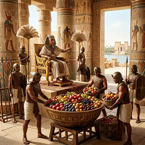 Ancient Pharaoh on Throne with Soldiers