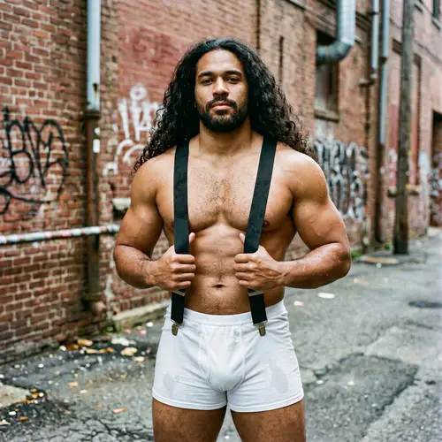 Fat Muscular Man in Wet White Underwear