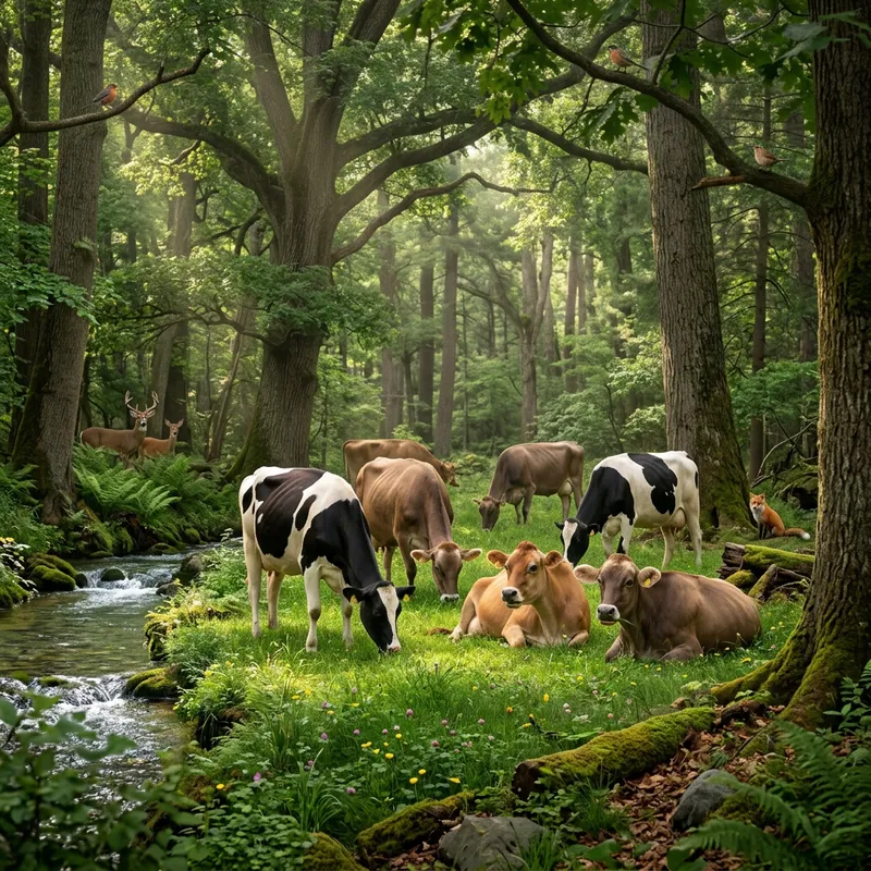 Serene Cows in the Forest - Tranquil Nature Scene