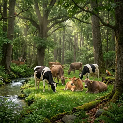 Serene Cows in the Forest - Tranquil Nature Scene