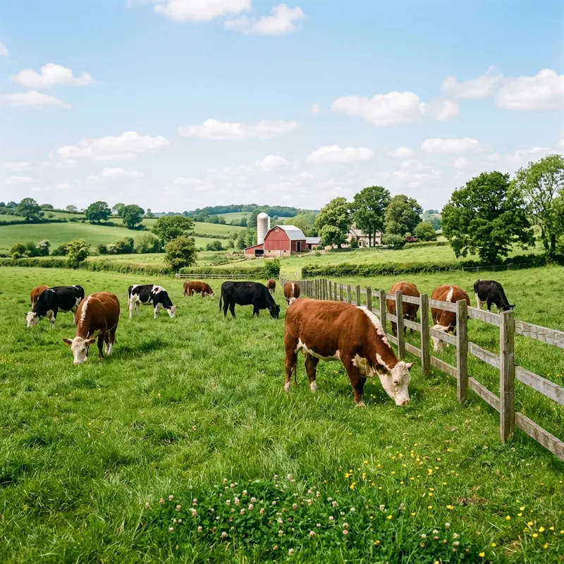 Realistic Cows Grazing in a Green Pasture