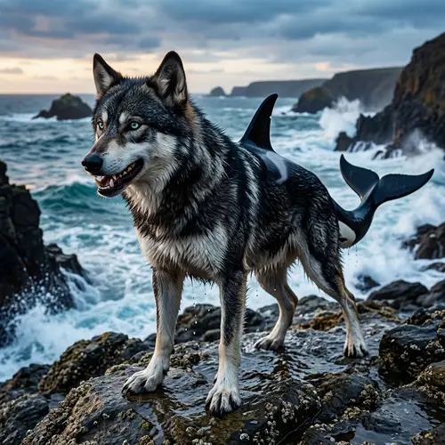 Wolf Orca Hybrid Creature: Striking Imagery