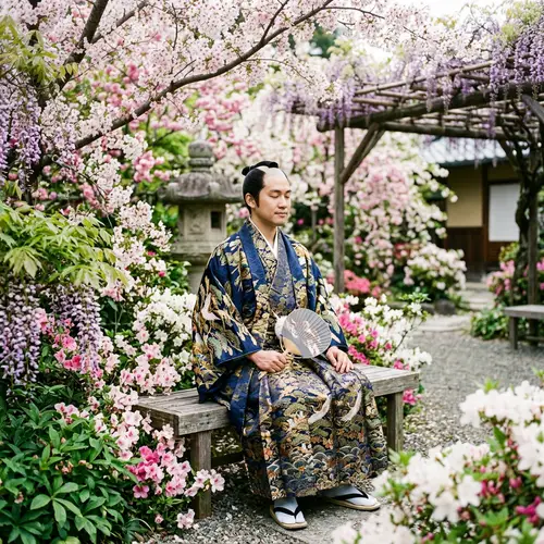 Japanese Traditional Costume with Floral Background