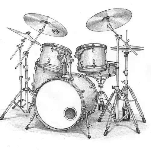 Artistic Pencil Drawings of Drumsets