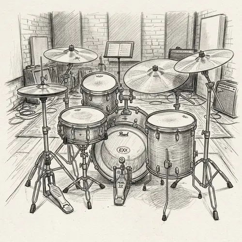 Artistic Pencil Drawings of Drumsets