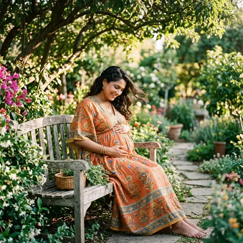 Beautiful South Asian Pregnant Woman Embracing Nature
