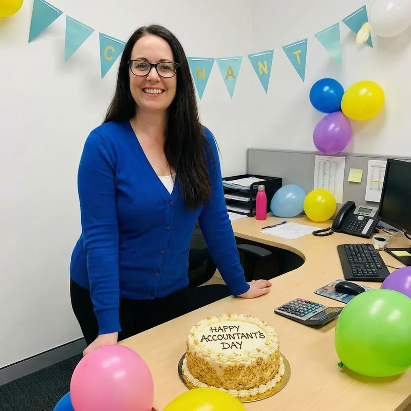 Happy Accountant's Day Celebration | Smiling Woman with Glasses