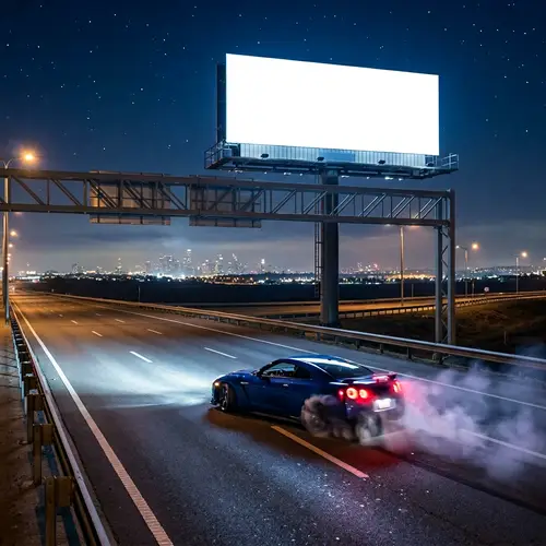 Nighttime Drifting: Solitary Sports Car on Empty Highway