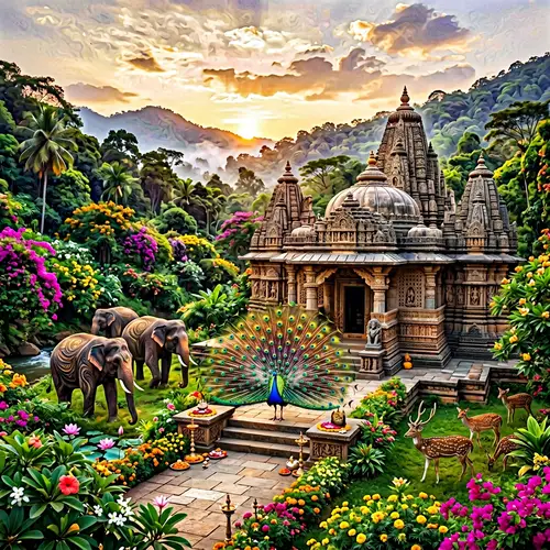 Divine Grace: South Asian Temple and Wildlife Harmony