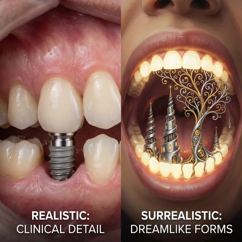 Dental Implants: Realistic vs. Surrealistic Comparison Dental Implants: Realistic vs. Surrealistic Comparison